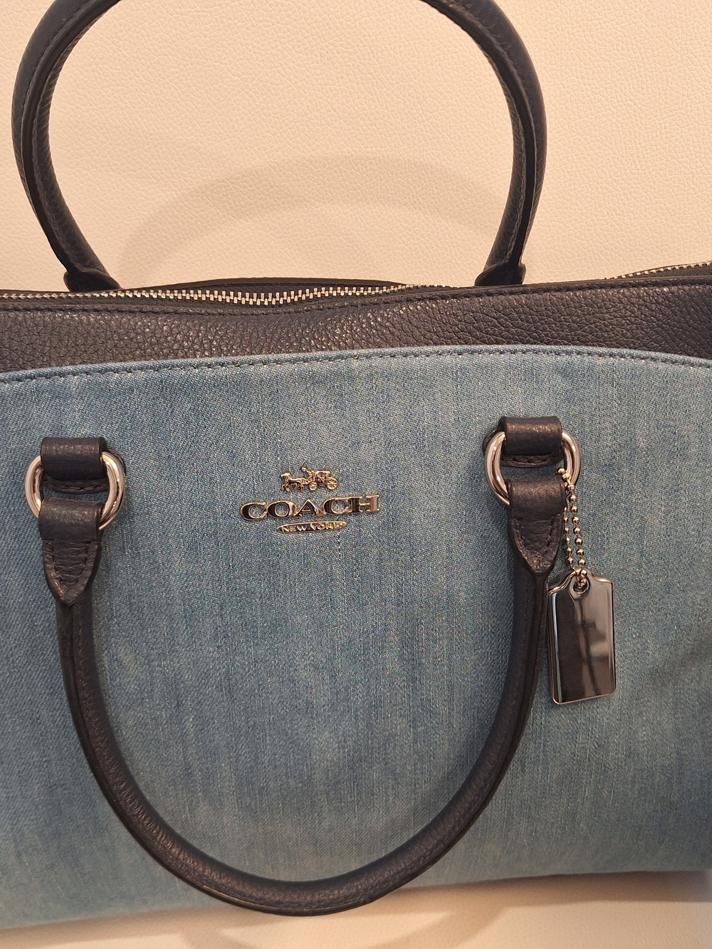 Coach Blue Denim Mia Satchel w/ Black Leather Trim EUC - Picture 6 of 8